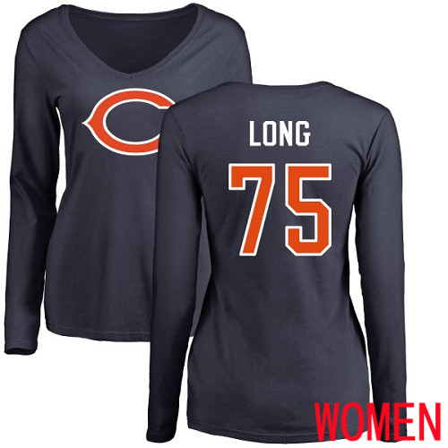 Chicago Bears Navy Blue Women Kyle Long Name and Number Logo NFL Football #75 Long Sleeve T Shirt->nfl t-shirts->Sports Accessory